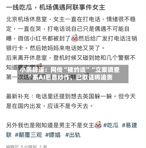 小鹏辟谣：网传“被约谈”“立案调查”系AI恶意炒作，已取证将追责