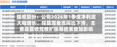 国恩股份：公司2026年1季度净利润大幅增长、经营现金流同比下滑，主要是营收规模扩张等因素叠加影响